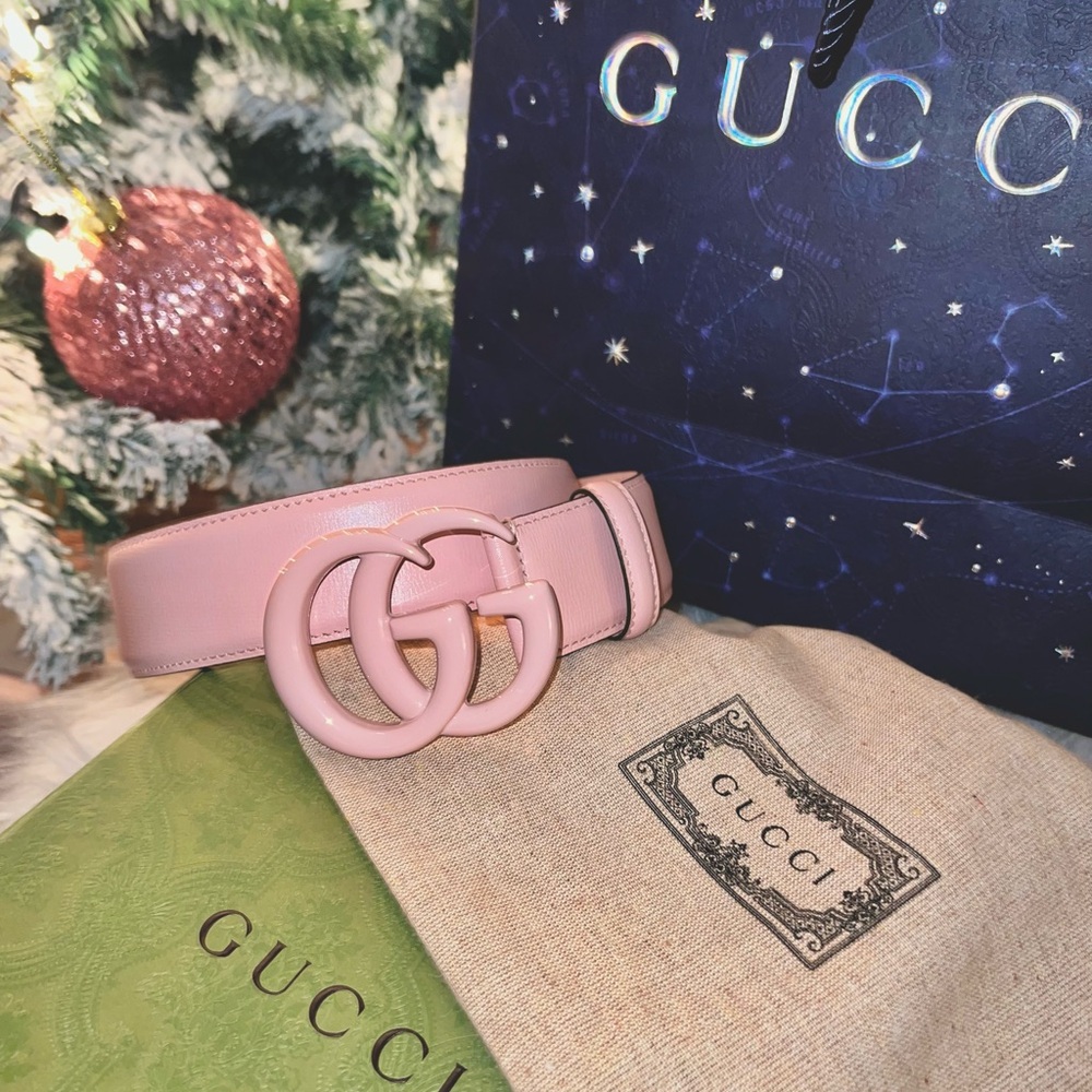 Gucci Pink Double G Leather Belt